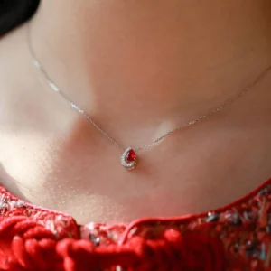0.55 Carat Pear-Cut Ruby Diamond Necklace