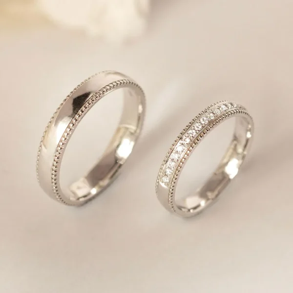 “Custom Design White Gold Diamond Couple Wedding Bands” (3)