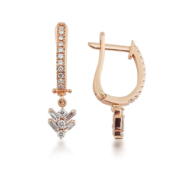 0.39 Carat Baguette Diamond Rose Gold Designer Earrings