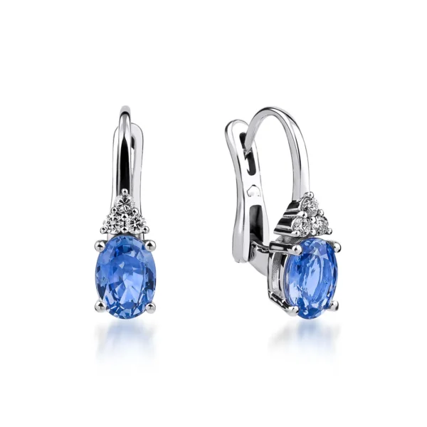 2 Carat Ceylon Blue Sapphire Dangling Diamond Earrings