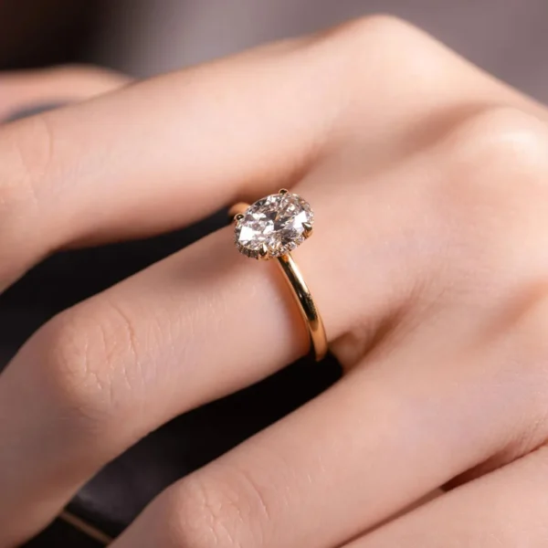 0.80 Carat Oval Cut Hidden Halo Diamond Solitaire Ring