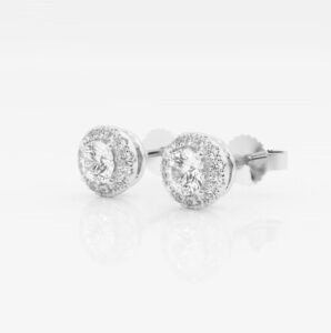 1.00 Ct E Color VS1 Lab Grown Diamond Halo Stud Earrings