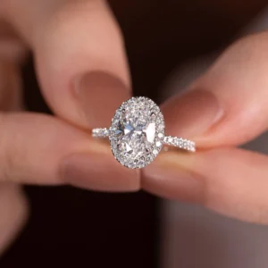 1.30 Carat Oval Cut Diamond Halo Solitaire Ring