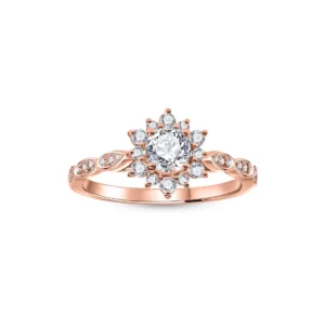 0.69 Carat G VS2 Vintage Diamond Lotus Solitaire Ring