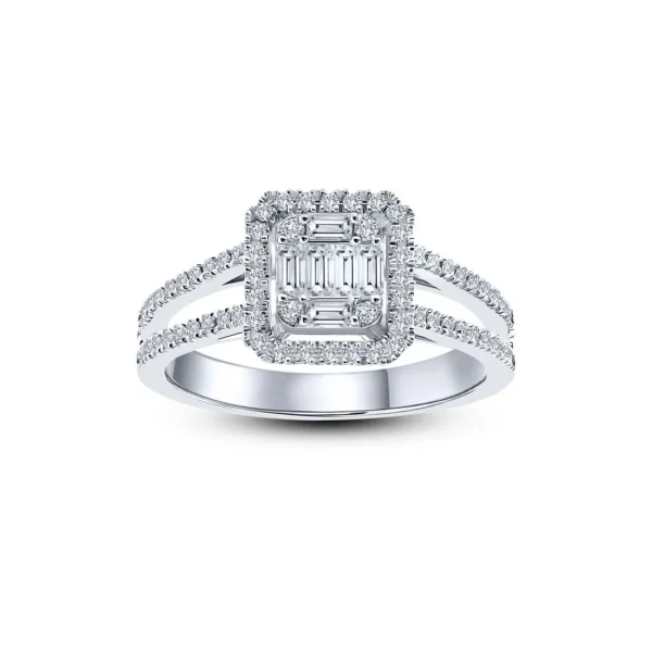 0.70 Carat Square Baguette Diamond Ring with Side Stones