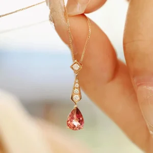 0.78 Carat Diamond Drop-Cut Pink Tourmaline Necklace