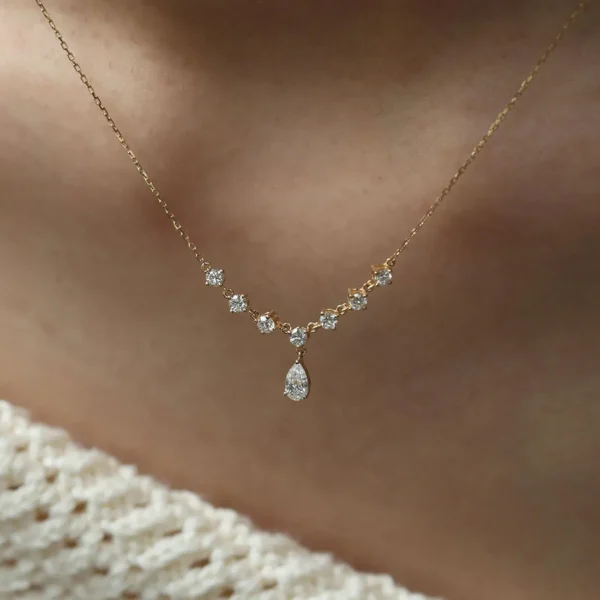 0.80 Carat Pear Cut Solitaire Diamond Necklace
