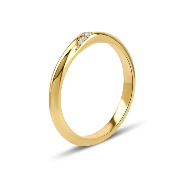 Curved Custom Design Yellow Gold Diamond Couple Rings