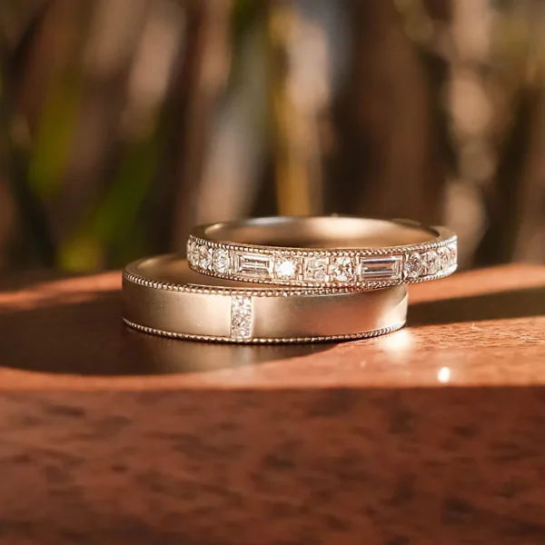 “Custom Design Baguette Diamond Couple Wedding Band Ring” (4)