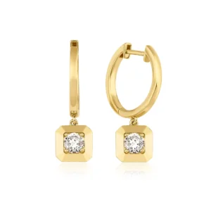 0.50 Carat Yellow Gold Diamond Hoop Solitaire Earrings