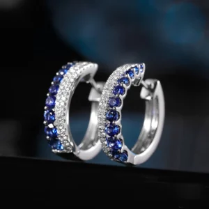 1 Carat Designer Sapphire and Diamond Hoop Earrings